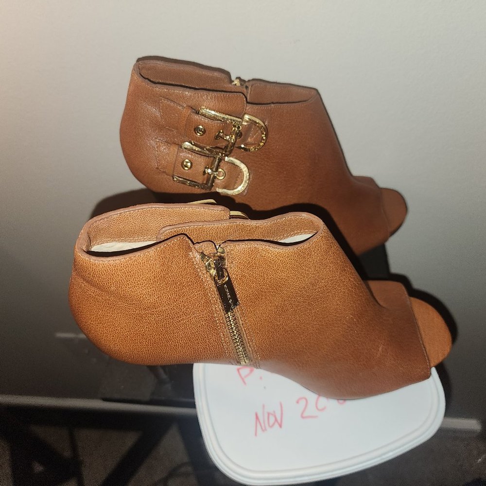 Women Michael Kors Open Toe Cognac Booties